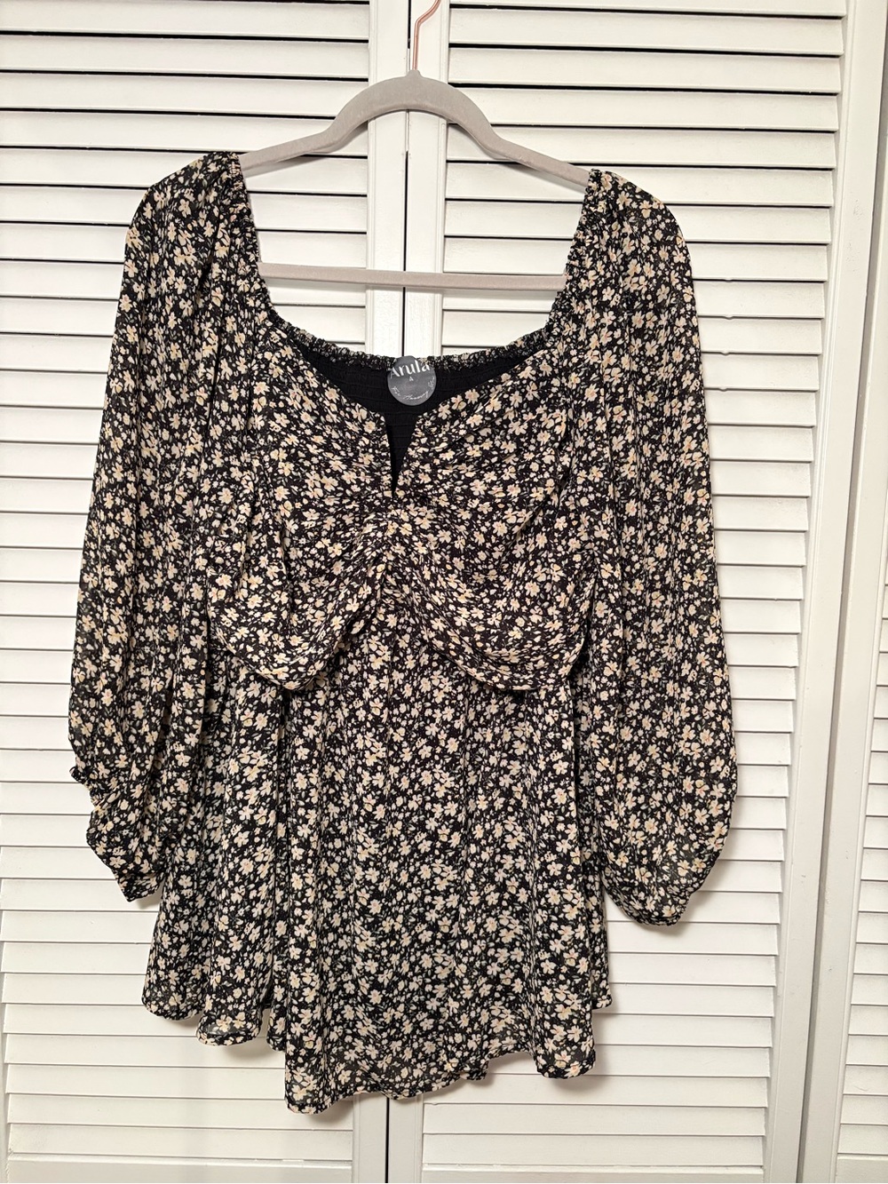 ARULA Black Blouse with Cream Floral Print